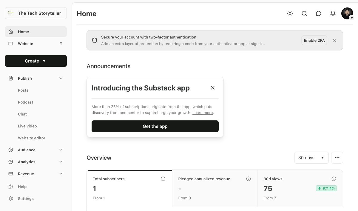 Substack dashboard, last 30 days, captured 27 October 2026.