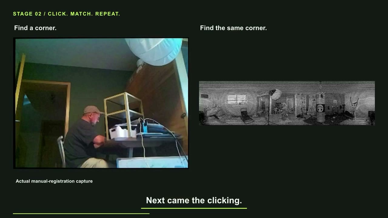 Manually matching a room feature between the camera image and LiDAR view.