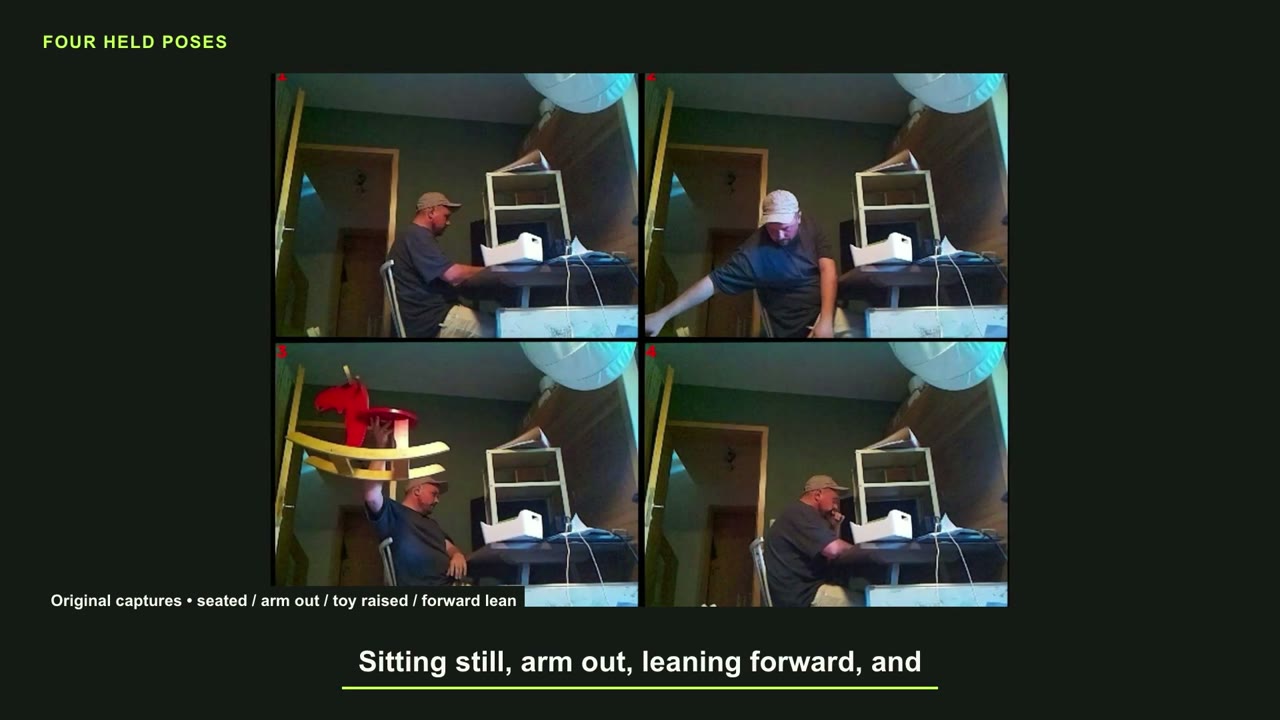 Four held poses used to investigate the remaining camera–LiDAR mismatch.