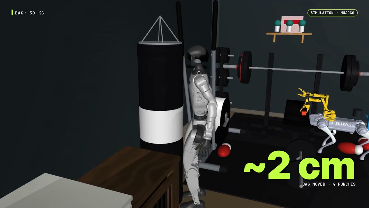 The humanoid and punching bag interaction is shown in simulation.