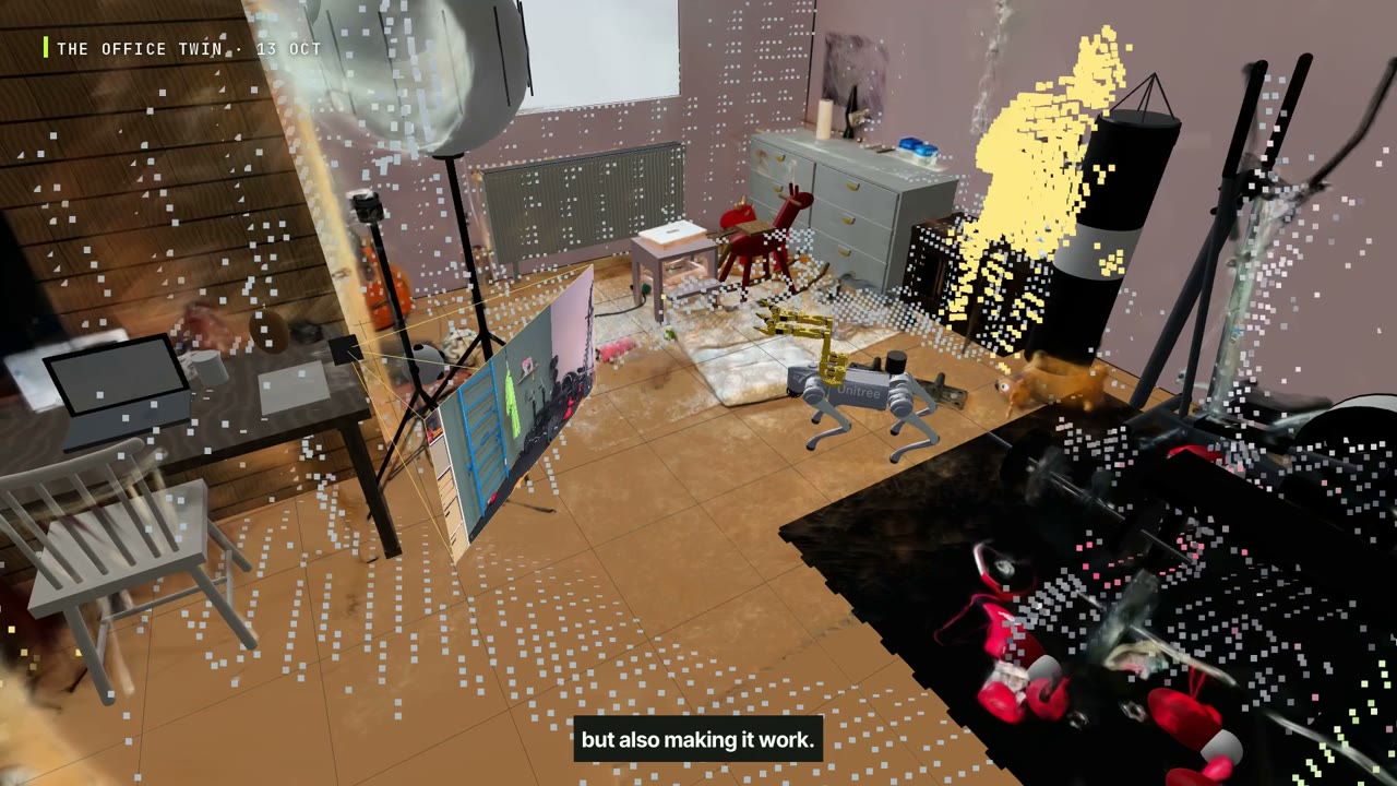 The room twin combines the captured scene with coloured LiDAR points.