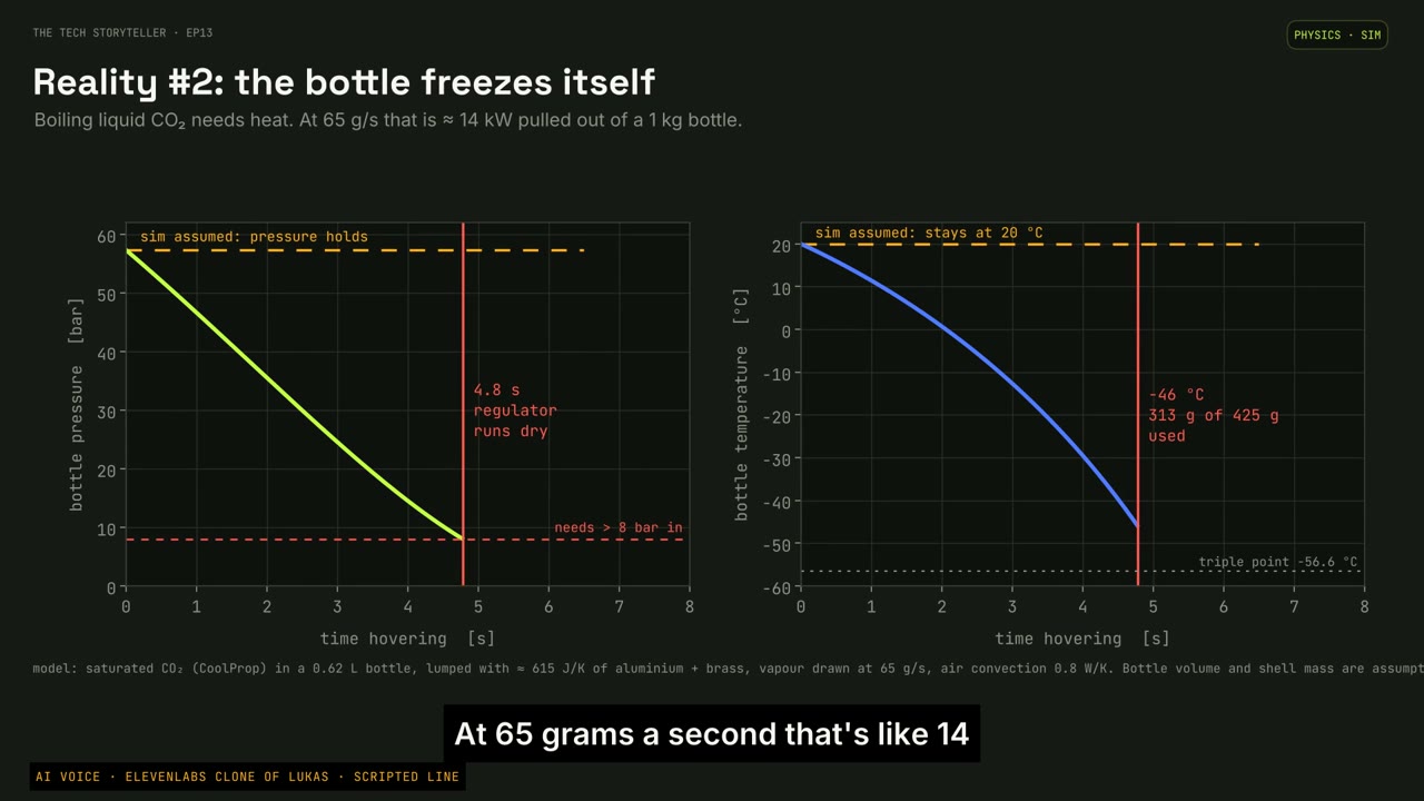 The bottle model plots the cooling and pressure loss predicted during discharge.